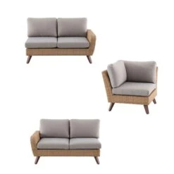 Canapé D’angle 5 Places RIVIERA En Polyrotin Miel/gris - 89x145x75 Cm -Jardinage Fournitures Soldes 954115 009