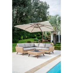 Canapé D’angle 5 Places RIVIERA En Polyrotin Miel/gris - 89x145x75 Cm -Jardinage Fournitures Soldes 954115 2107179