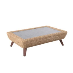 Table Basse RIVIERA En Aluminium Et Résine Tressée Miel 80x120x34,5 Cm -Jardinage Fournitures Soldes 954121 1711666