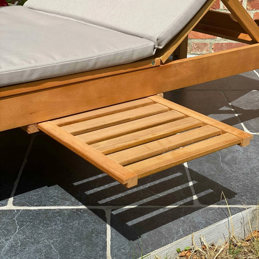 Bain De Soleil Avec Coussin Et Tablette En Bois écru 6 Bain De Soleil Avec Coussin Et Tablette En Bois écru – Image 4