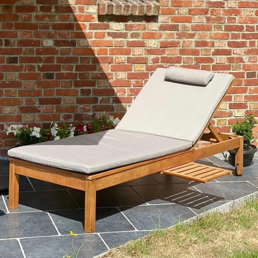Bain De Soleil Avec Coussin Et Tablette En Bois écru 4 Bain De Soleil Avec Coussin Et Tablette En Bois écru – Image 2