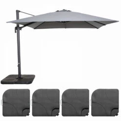 Parasol Déporté 3x3m Et 4 Dalles à Remplir Aluminium Gris