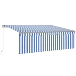 VIDAXL Auvent Manuel Rétractable Avec Store 4x3 M Bleu Et Blanc -Jardinage Fournitures Soldes e7b5f37a31c6070c